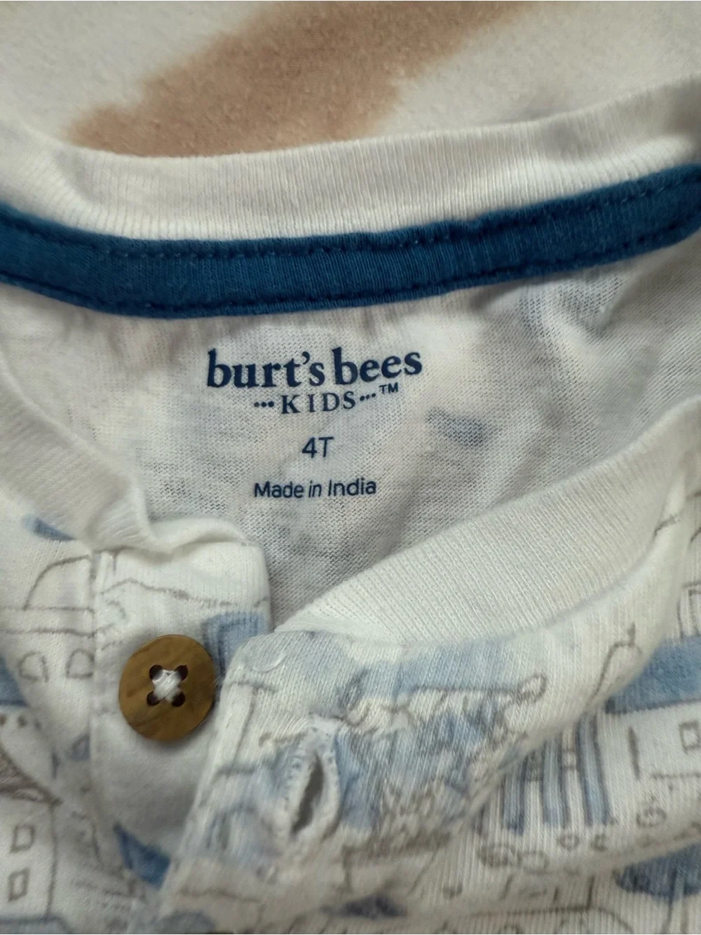 Burt's Bees Cream Tee with Blue Village Print